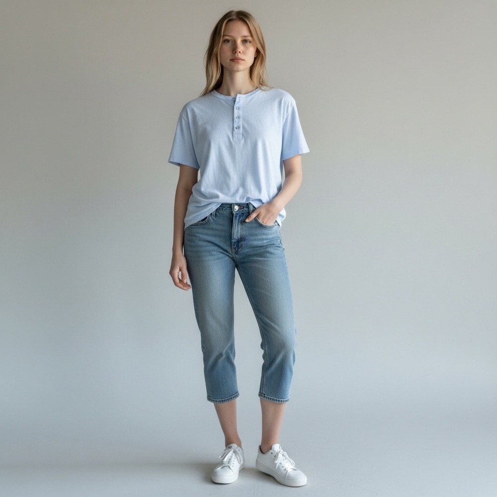 Rag & Bone Light Blue Slub Jersey Henley Short Sleeve Top Women Large